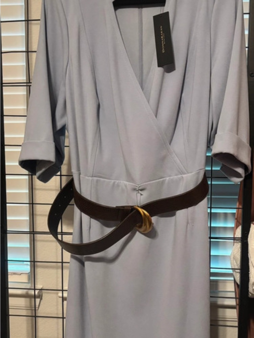 Donna Karan 18W Light Blue Wrap-Style Midi Dress with Belt